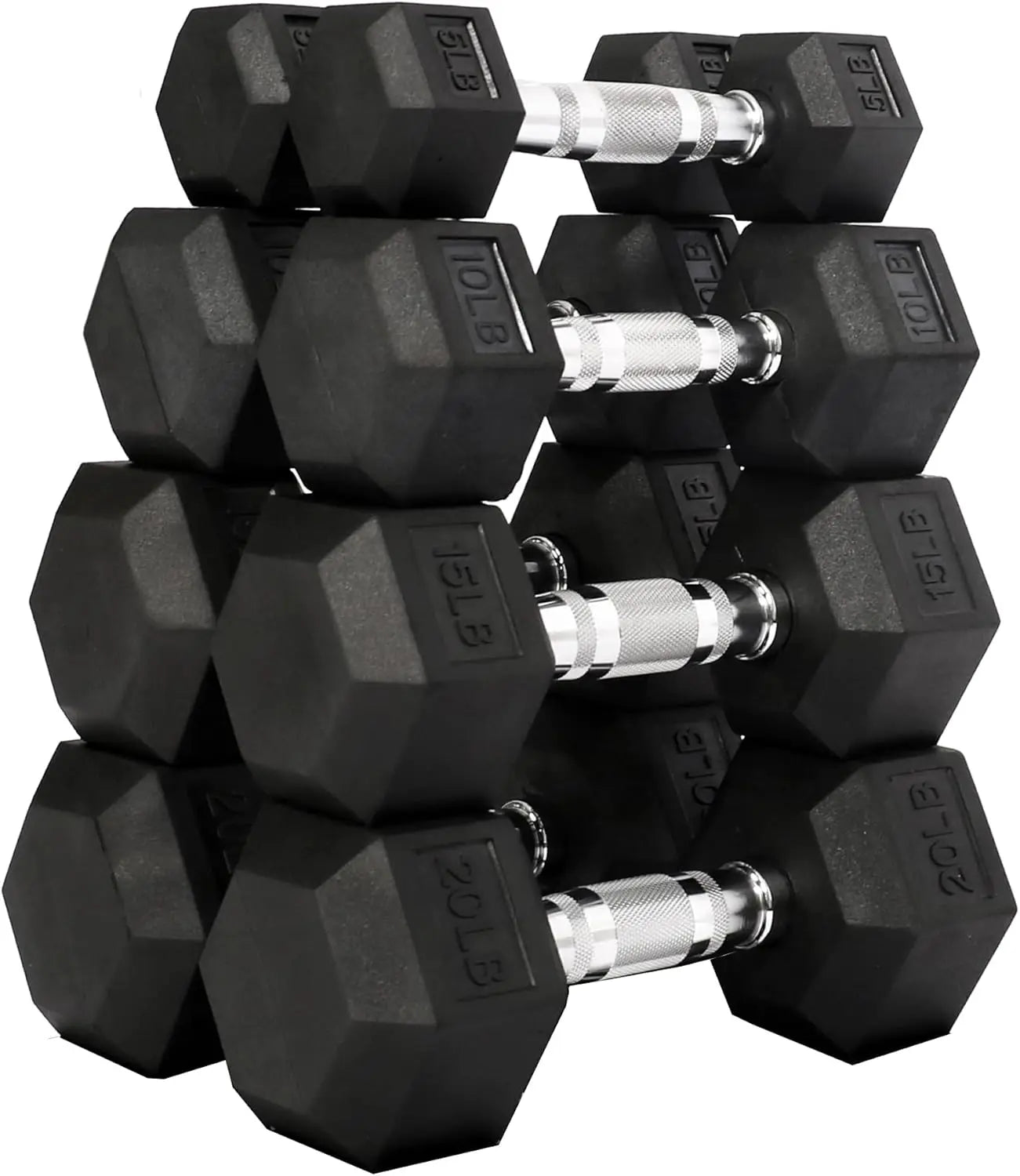 Encased Hex Dumbbell, Set Including 5, 10, 15, 20LB Pairs